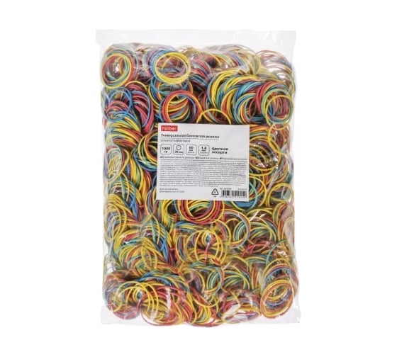 Резинка банковская Hatber цветная диаметр 38мм, длина 60мм, 1000г в па 083968