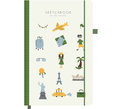 Скетчбук BRAUBERG слоновая кость, 140г/м, 130х210мм, 80л, софт-тач, резинка, ART, Traveler, 117775