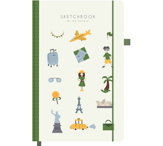 Скетчбук BRAUBERG слоновая кость, 140г/м, 130х210мм, 80л, софт-тач, резинка, ART, Traveler, 117775