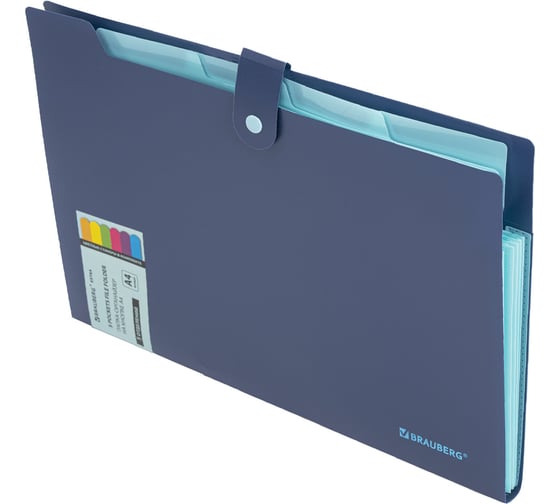 Папка-органайзер на кнопке BRAUBERG Extra 5 отделений, А4, синяя с голубым 274096