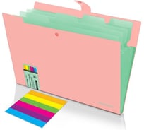 Папка-органайзер на кнопке BRAUBERG Extra 5 отделений, А4, персиковая с мятным 274097