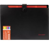 Папка-органайзер на кнопке BRAUBERG Extra 5 отделений, А4, черная с красным, 274095