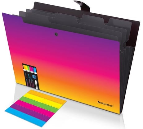 Папка-органайзер на кнопке BRAUBERG GRADE 5 отделений, A4, желто-розовый градиент, 274093