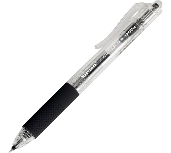 Ручка гелевая автоматическая BRAUBERG X-WRITER 1700 увеличенная длина письма 1700 м, черная, 0.5мм, 12 шт. 144472
