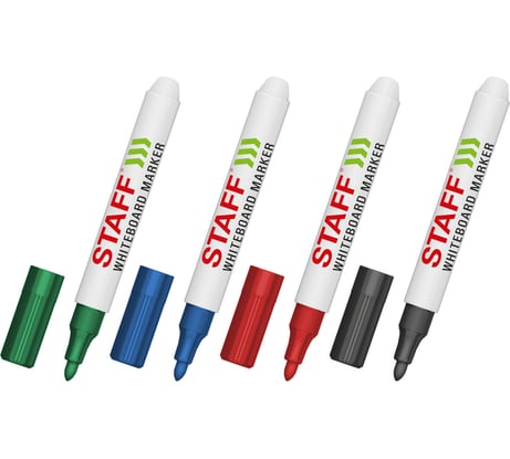 Маркеры стираемые для белой доски Staff НАБОР 4 ЦВЕТА, BASIC WBM-200, 1-3 мм, 152639