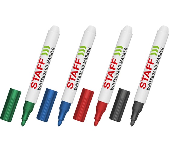 Маркеры стираемые для белой доски Staff НАБОР 4 ЦВЕТА, BASIC WBM-200, 1-3 мм, 152639