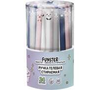 Ручка гелевая стираемая FUNSTER CUTE ANIMALS, СИНЯЯ, ассорти, игольчатый наконечник 0,5 мм, КОМПЛЕКТ 24 шт., 144434