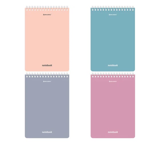 Бизнес-блокнот BRAUBERG А5 146х206мм, 80л, гребень, подложка, клетка, КОМПЛЕКТ 4 шт., кросс-серия МОРАНДИ, 4 цвета, 118553