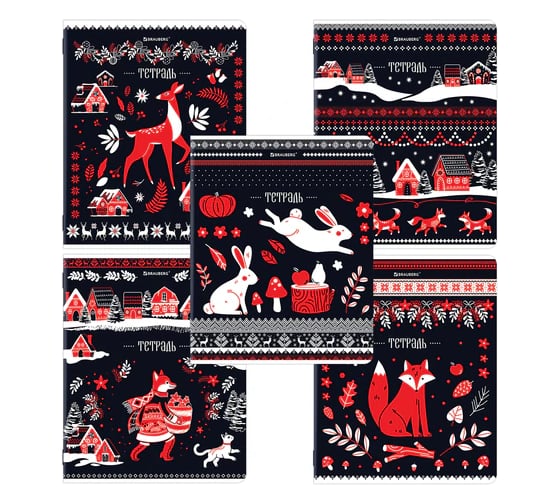 Бизнес-тетрадь BRAUBERG А5 48л. скоба, клетка, КОМПЛЕКТ 5 шт., TWIN-лак, Орнамент из сказки, (микс в спайке), 405650