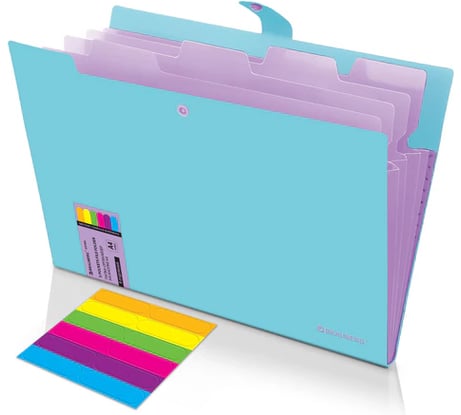 Папка-органайзер BRAUBERG на кнопке 5 отделений, Extra, А4, голубая с лиловым, 274099