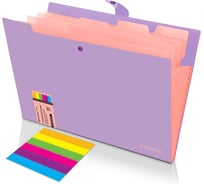 Папка-органайзер BRAUBERG на кнопке 5 отделений, Extra, А4, лиловая с персиковым, 274098