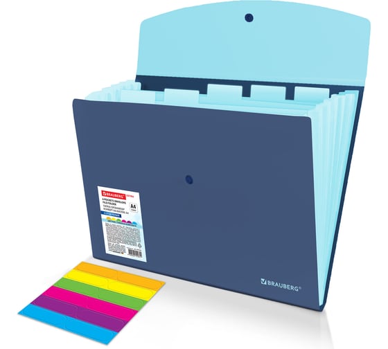 Папка-органайзер конверт на кнопке22 BRAUBERG 6 отделений, Extra, A4, синяя с голубым, 274103 1