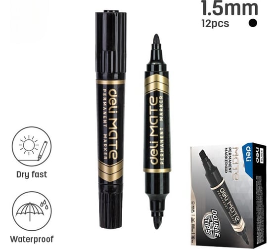 Маркер перманентный DELI двойной пиш. наконечник (толщина линии 1.5-5мм) ассорти (10шт) ES555-BK