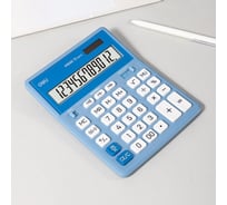 Калькулятор DELI 12-разрядный, функция двойной памяти, два источника питания (солнечная батарея и батарейка LR54), голубой/белый EM888A-BL-WT