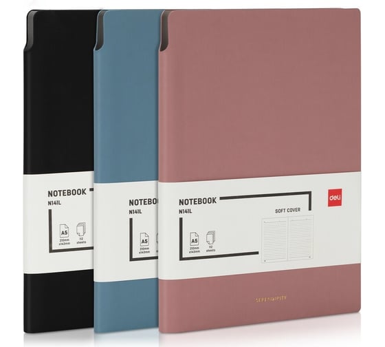 Бизнес-блокнот Deli, формат A5 210*143 мм, 112 листов, 80 г/м2, мягкая обложка, линейка черный EN141LBLACK