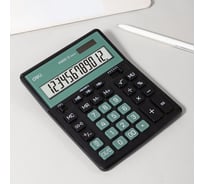 Калькулятор DELI 12-разрядный, функция двойной памяти, два источника питания (солнечная батарея и батарейка LR54), мятный/черный EM888A-BK-GN