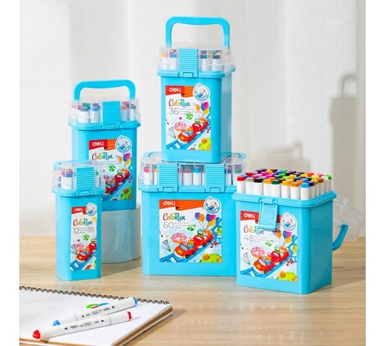 Маркеры для скетчинга DELI, на водной основе, двусторонний наконечник: пулевидный 1 мм, скошенный 5 мм, тонкий трехгранный корпус, пластиковый бокс, 36 шт  EC187-36