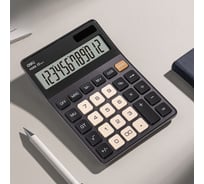 Калькулятор настольный DELI 12 разрядов, двойное питание, 176,9x124,9x34 мм, передняя металлическая панель, пластик, темно-серый EM309-BK-GR