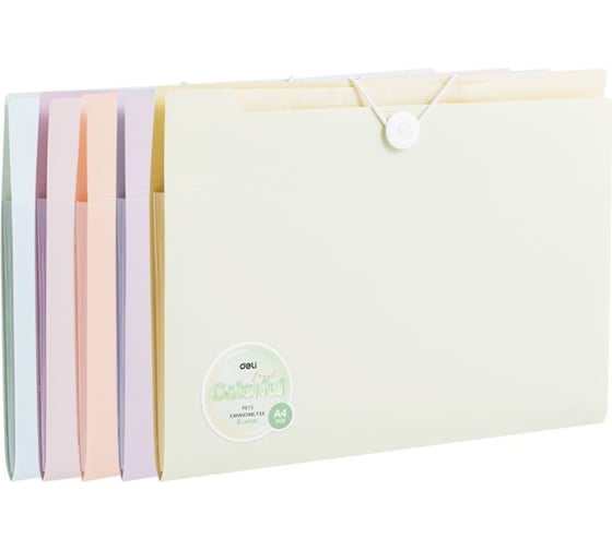 Папка на резинке Deli Colorful, , с разделителями, 8 отделений, А4 полипропилен, 5 цветов ассорти EF615