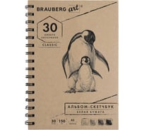 Скетчбук BRAUBERG белая бумага 150 г/м2, 148х210 мм, 30 листов, гребень 128950