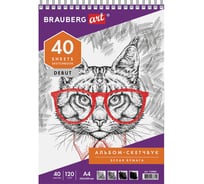 Скетчбук BRAUBERG белая бумага 120 г/м2, 205х290 мм, 40 листов, гребень, жёсткая подложка 110984