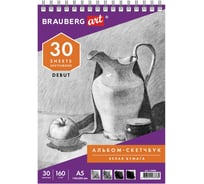 Скетчбук BRAUBERG белая бумага 160 г/м2, 145х205 мм, 30 листов, гребень, жёсткая подложка 110989