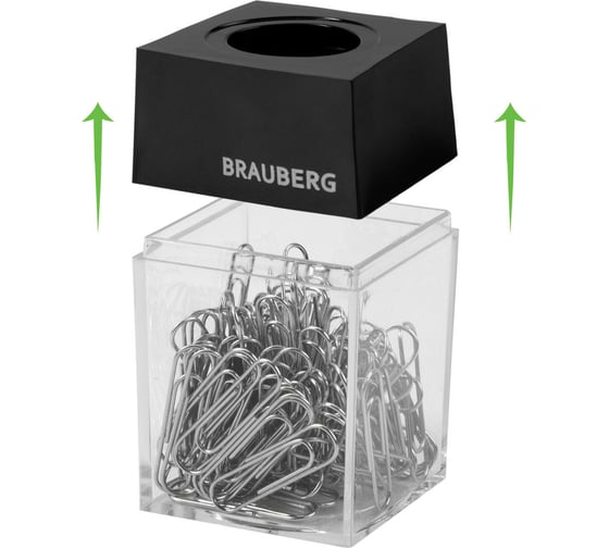 Магнитная скрепочница BRAUBERG 100 никелированных скрепок 28 мм, прозрачный корпус 228400