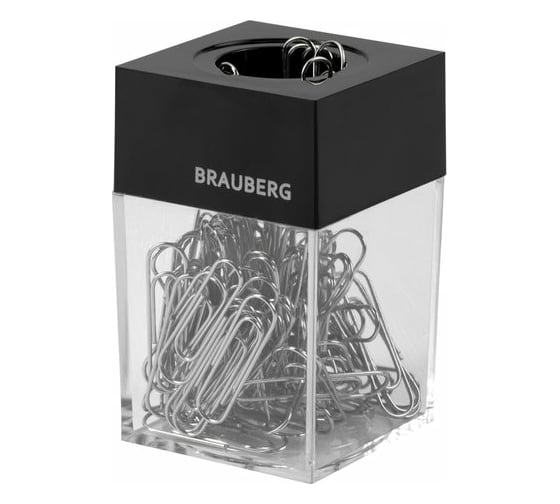 Магнитная скрепочница BRAUBERG 100 никелированных скрепок 28 мм, прозрачный корпус 228400
