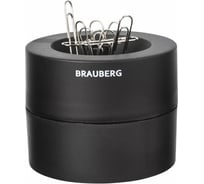 Магнитная скрепочница BRAUBERG с 30 скрепками, большой бочонок, черная 225191