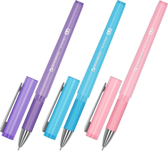 Ручка гелевая BRAUBERG с грипом VIVID PASTEL,СИНЯЯ, КОМПЛЕКТ 24 шт., корпус ассорти, узел 0,5мм, линия 0,35мм, 144539