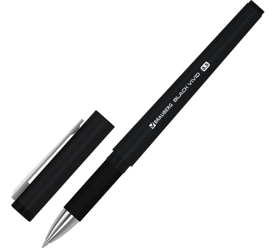Ручка гелевая BRAUBERG с грипом BLACK VIVID, ЧЕРНАЯ, КОМПЛЕКТ 12 шт., узел 0,5мм, линия 0,35мм, 144541