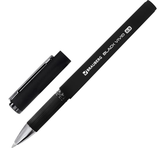 Ручка гелевая BRAUBERG с грипом BLACK VIVID, ЧЕРНАЯ, КОМПЛЕКТ 12 шт., узел 0,5мм, линия 0,35мм, 144541