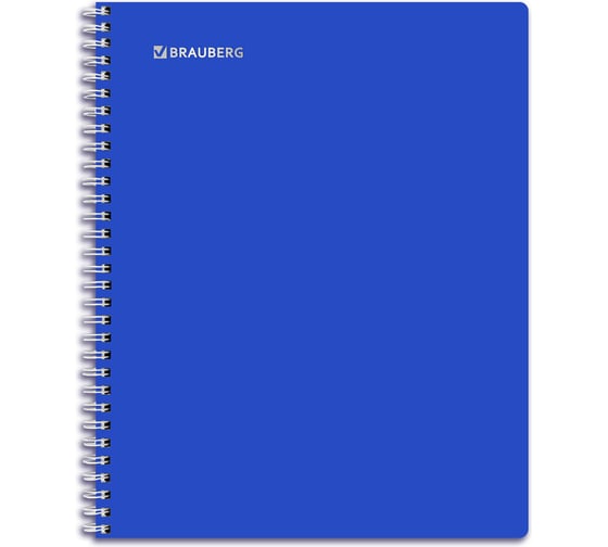 Тетрадь BRAUBERG обложка пластик, А5 96л. гребень, клетка, фольга, , Синяя, 405652