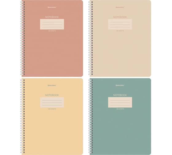 Бизнес-тетрадь BRAUBERG ДЭК А5 48л. КОМПЛЕКТ 4 шт.,, гребень, клетка, матовая ламинация, Однотонный, 404906