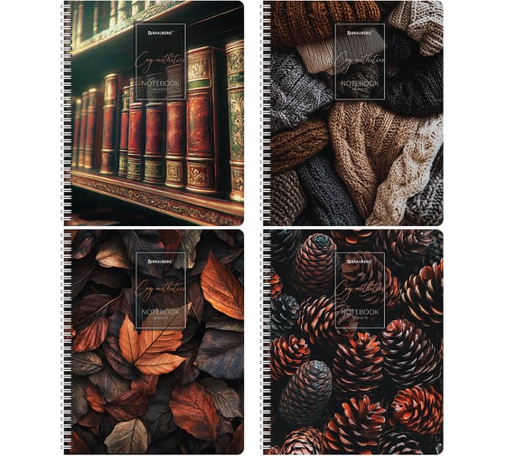 Бизнес-тетради BRAUBERG ДЭК А5, 96л, 4 шт. гребень, клетка, глянцевый лак, Уютная Эстетика, 404970