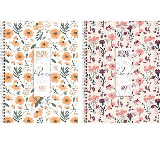 Бизнес-тетрадь BRAUBERG А4 120л. гребень, клетка, матовая ламинация, Цветочный паттерн, 405646