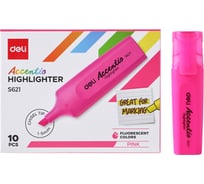 Текстовыделитель DELI Accent, скошенный пишущий наконечник 1-5 мм, розовый, 10 шт. ES621PINK