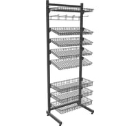 Стойка прикассовая ЮНИТРЕЙД 606,5х400х1679 мм, односекционная односторонняя (СП1612К1) (регулируемый наклон полок) (3 глубоких корзины + 5 мелких корзин + 1 подвес с крючками) 04.08.008.00.15.7016.01