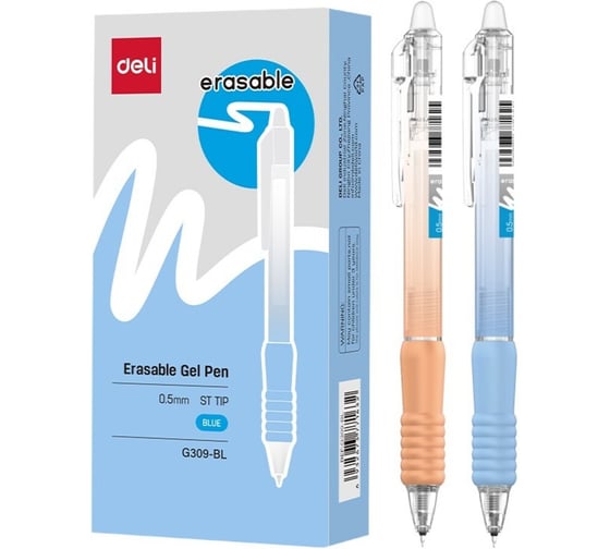 Ручка гелевая пиши-стирай автоматическая DELI EG309-BK, черная, гибридный наконечник ST 0, 5мм, 12шт EG309-BL