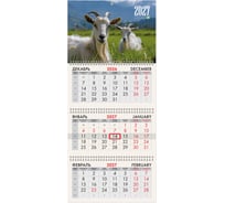 Календарь квартальный BRAUBERG 2027г, 3 блока 3 гребня, бегунок, офсет, Две козы 118249