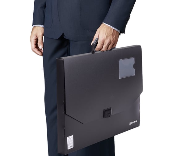 Пластиковый портфель BRAUBERG Портфолио большого формата А3 445x310x30 мм, без отделений, черный 226023