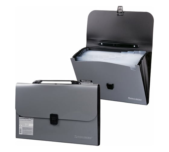 Пластиковый портфель BRAUBERG А4 327x254x30 мм, 13 отделений, индексные ярлыки, фактура диагональ 221442 1