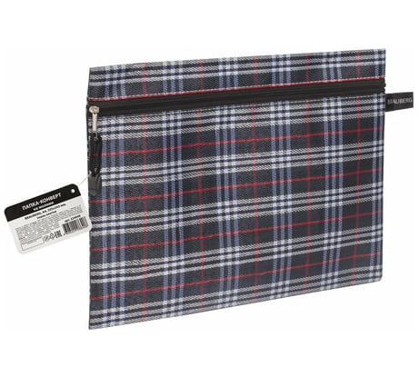 Папка-конверт BRAUBERG Elegant на молнии А4 335х243 мм, ткань в клетку 224049