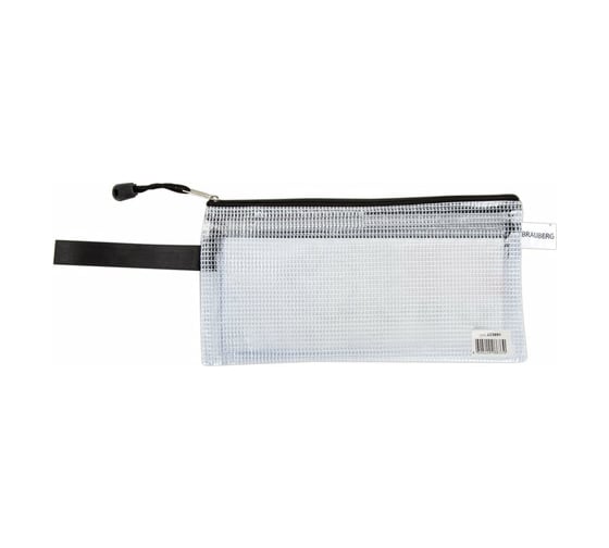 Папка-конверт BRAUBERG Solid на молнии малого формата 255x130 мм, 2 отделения, ПВХ, прозрачная, 0,3 мм 223891