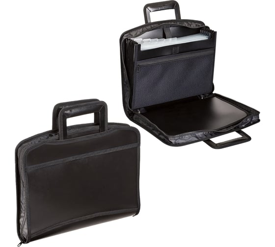 Пластиковая папка-портфель BRAUBERG А4+ 355x290x60 мм, выдвижные ручки, 8 отделений, 2 кармана 225168