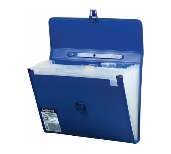 Пластиковый портфель BRAUBERG А4 332x245x35 мм, 13 отделений, с окантовкой, индексные ярлыки, синий 221379