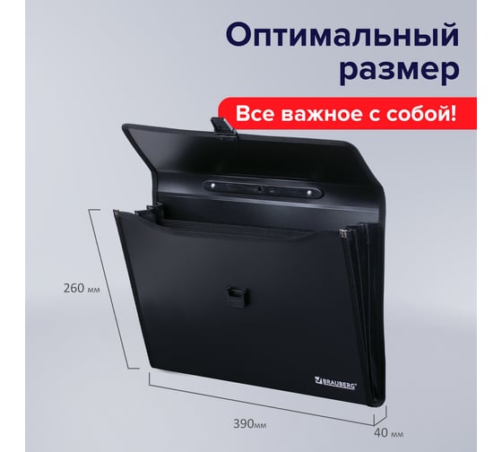 Пластиковый портфель BRAUBERG А4+ 390х260х40 мм, фактура линейная, черный 221389