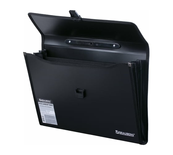 Пластиковый портфель BRAUBERG А4+ 390х260х40 мм, фактура линейная, черный 221389