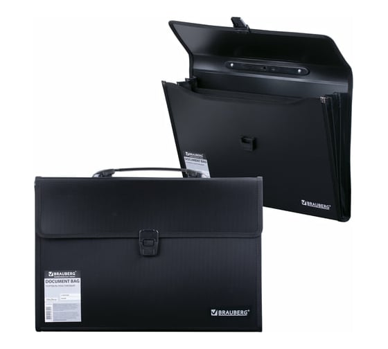 Пластиковый портфель BRAUBERG А4+ 390х260х40 мм, фактура линейная, черный 221389