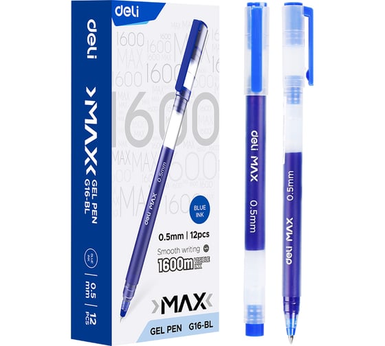 Ручка гелевая Deli 0.5мм синие чернила (12шт) EG16-BL